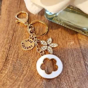 White & Gold Bag Charm/ Keychain